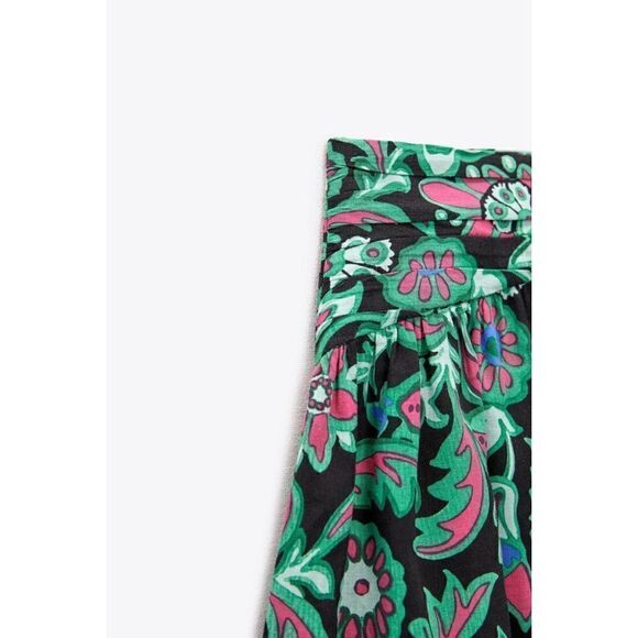 NWT Zara Multicolored Floral Print Linen Blend High Waisted A-Line Mini Skirt - Picture 9 of 15